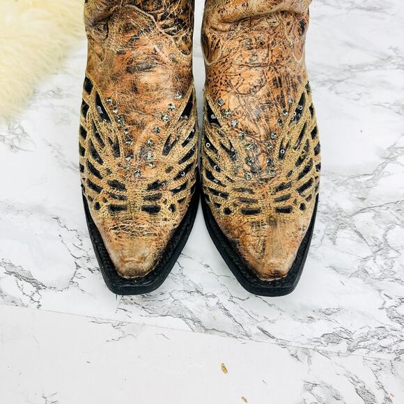 Corral Bronze/Black Sequins Butterfly Boots 7.5 - Picture 3 of 6